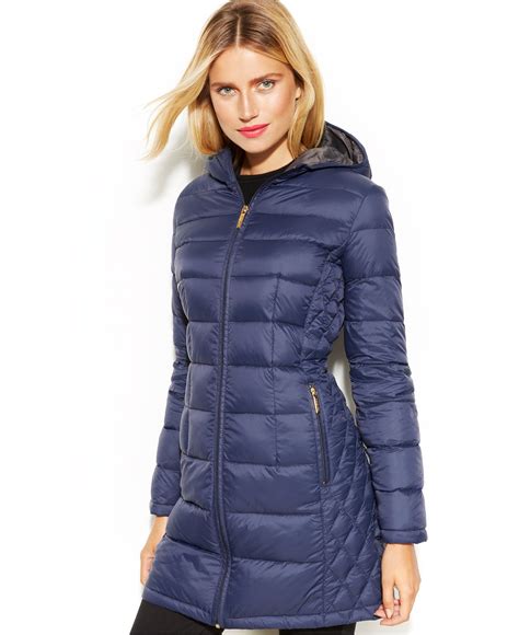 michael michael kors cloud blue down packable coat|Michael Kors lightweight packable jacket.